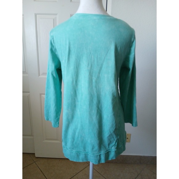 LOGO by Lori Goldstein‎ Lounge Sun Faded Cotton Sweatshirt  Green Size XS - Picture 3 of 16
